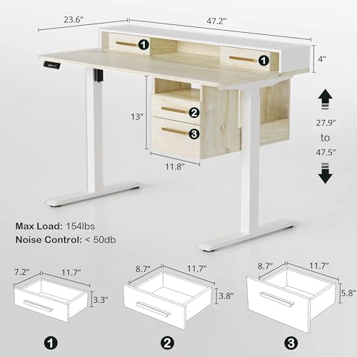 Standing Desk with 4 Drawers, 47.2 x 23.6 Inch Whole Piece Height Adjustable Electric Sit Stand Desk