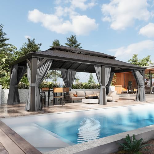 Aoxun 10' X 12' Hardtop Gazebo, Aluminum Outdoor Gazebo with Galvanized Steel Double Top Canopy