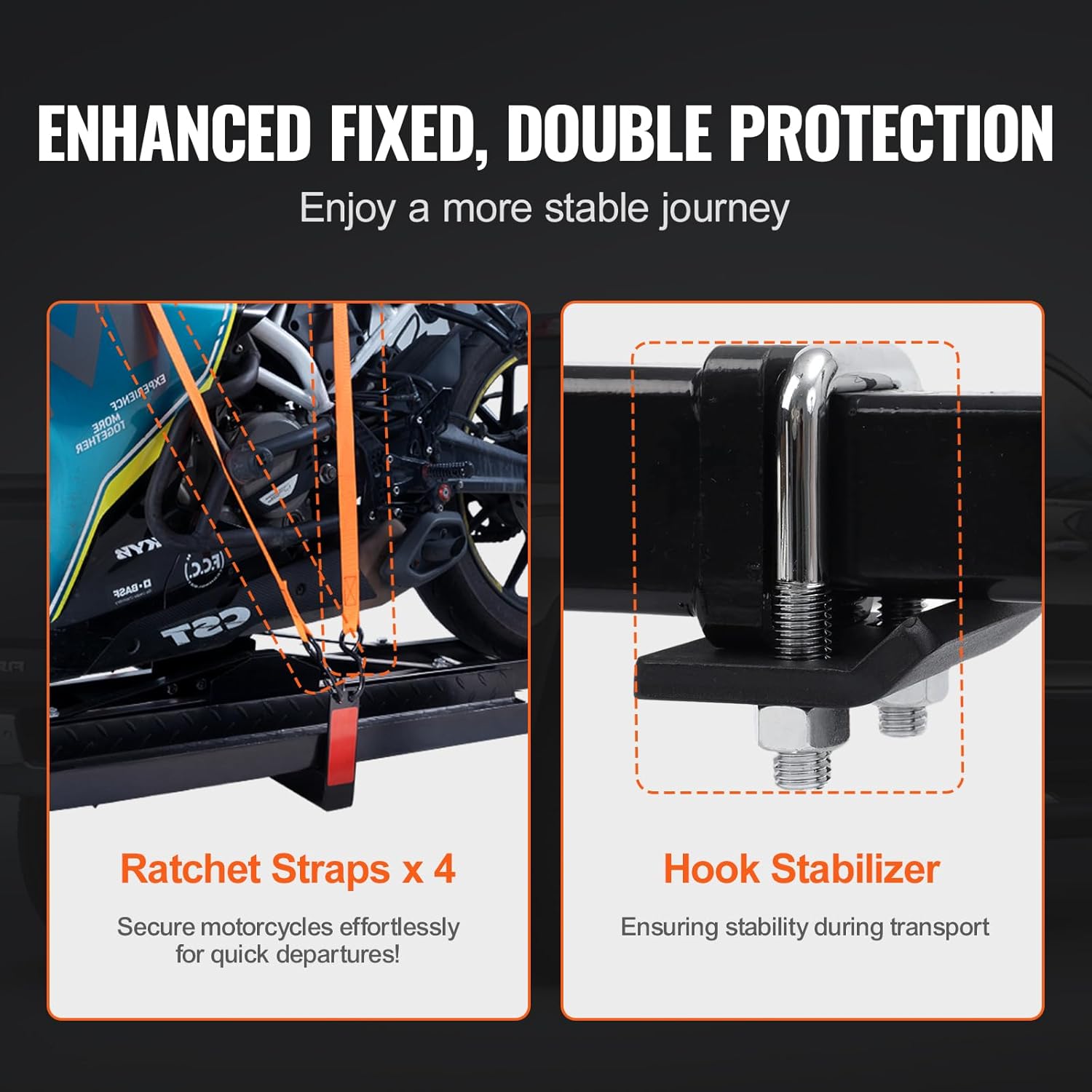 VEVOR Motorcycle Carrier, 600 LBS Steel Motorcycle Carrier Hitch Mount with Loading Ramp