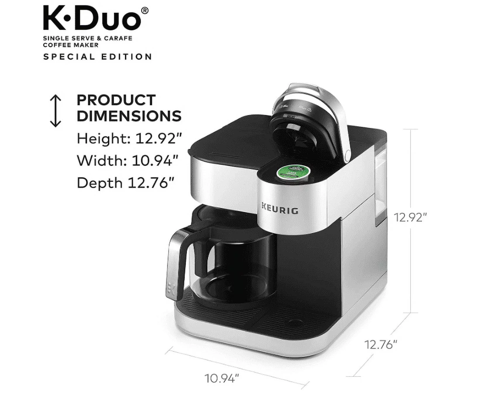 Keurig K-Duo Special Edition Coffee Maker, Single Serve and 12-Cup Drip Coffee Brewer, Compatible with K-Cup Pods and Ground Coffee, Silver