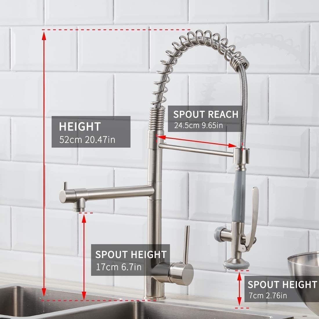 Fapully Commercial Kitchen Faucet Pull Down Sprayer with Soap Dispenser Brushed Nickel