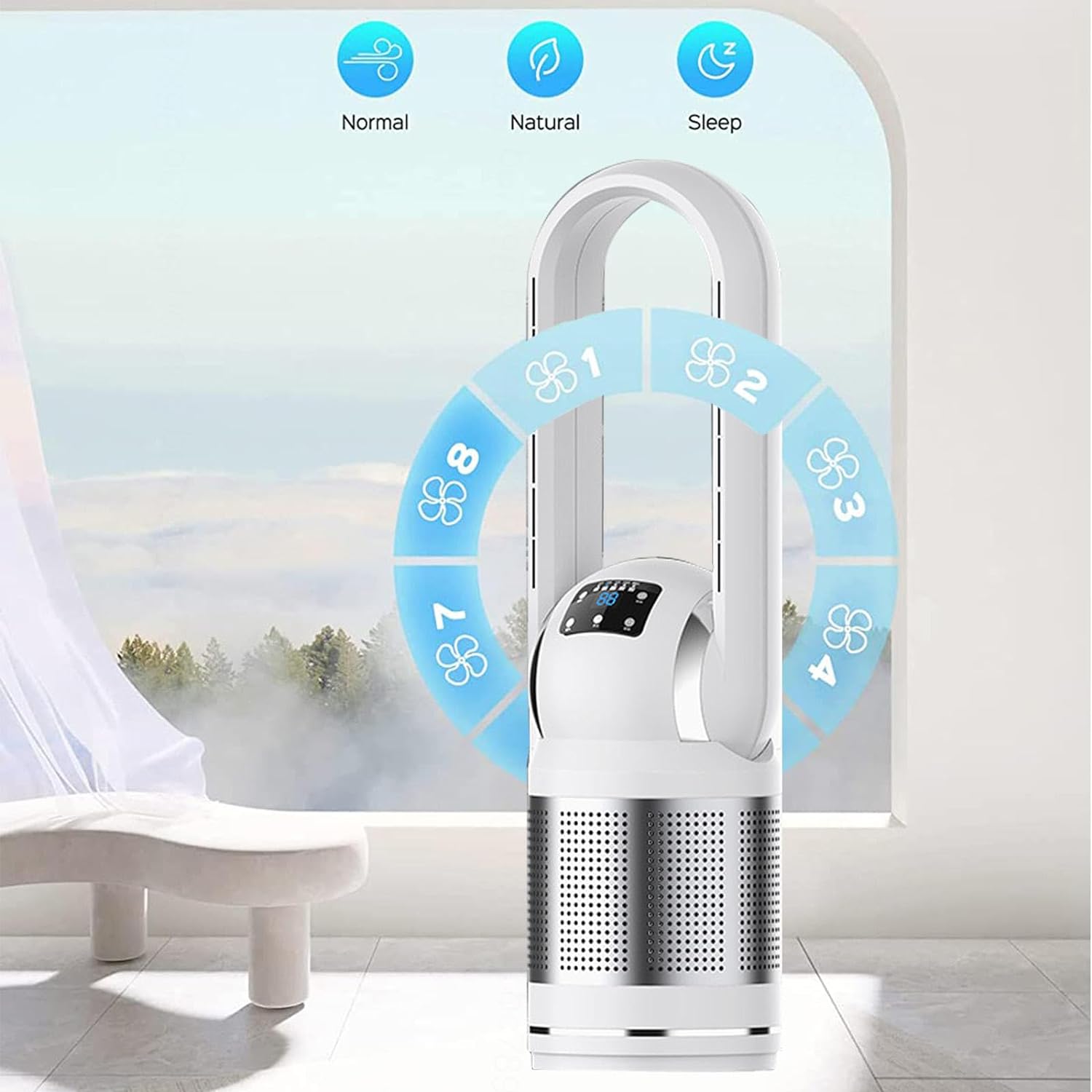 Bladeless Fan Air Purifier with Hepa Filter 99.97% Tower Fans Oscillating Quiet with Remote Heater And Fan Combo, for Bedroom, Kitchen, Office