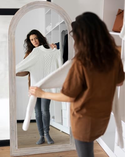 Full Length Mirror, 71"×32" Wooden Mirror Full Length with Stand Wood Floor Mirror, Oversized Stand Up Mirrors Large Wall Mirrors