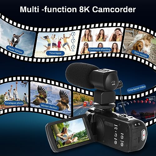 8K Video Camera Camcorder Ultra 48MP Vlogging Camera for YouTube 18X Digital Zoom Camcorder 3.0" IPS Screen IR Night Vision with Fill Light, Mic