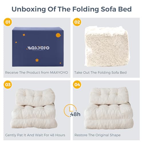 MAXYOYO Folding Sofa Bed, Convertible Sleeper Chair with Pillow Foldable Mattress with Back Support