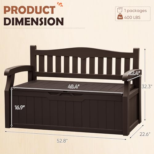JUMMICO 80 Gallon Resin Outdoor Storage Bench, Large Deck Box with Armrest, Lockable & Waterproof for Garden, Home, Patio, Pools (Black)