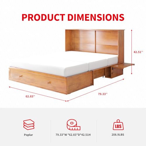 MUZZ Queen Size Murphy Bed with Charging Station, Convertible Cube Cabinet Murphy Bed with Folding Foam Mattress