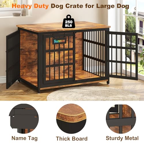 EasyCom 48"/42"/33" Dog Crate Furniture with Name Tag, Heavy Duty Dog Kennel Indoor for Large Dogs