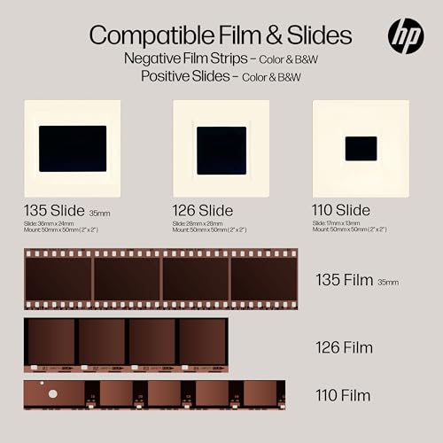 HP FilmScan Touch Screen Film & Slide Scanner Digitizer with 5&rdquo; LCD Screen, Quickly Convert Negatives & Slides to Digital 22MP JPEG Photos