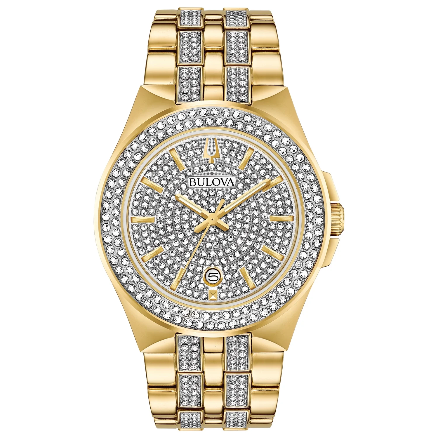 Bulova Men's Crystal Accent Gold-Tone PVD Watch and Dog Tag Pendant Box Set - 98K102