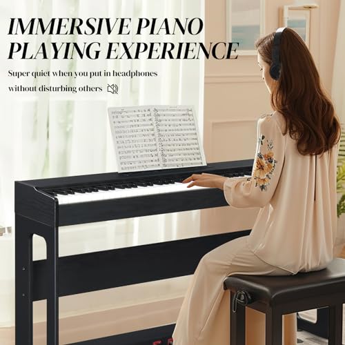 Ktaxon Digital Piano 88-Key Weighted Action Electric Piano with 3-Pedal Unit, Double Bluetooth, Split/Touch/Transpose Control Functions(Black)