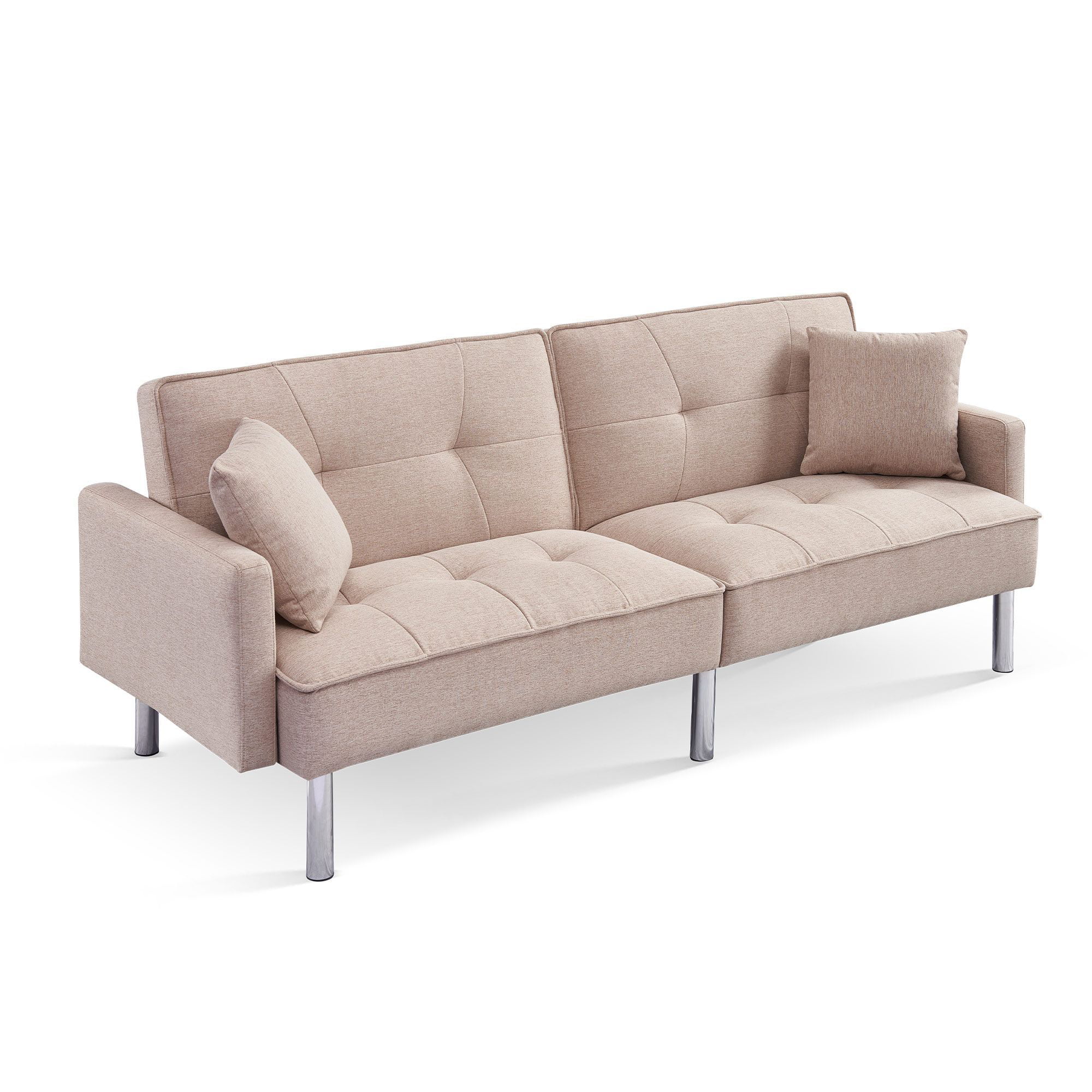 Moootto  84.6 in. Extra Long Modern Tufted Beige Fabric Futon Adjustable Sofa Bed & Folding Daybed Guest Bed, Upholstered Modern Convertible Sofa