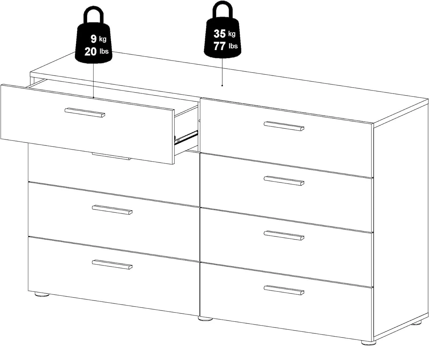 Austin 8 Drawer Double Dresser, Walnut