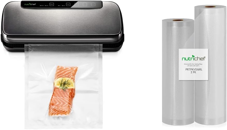 NutriChef Vacuum Sealer | Automatic Vacuum Air Sealing System For Food Preservation w/ Starter Kit | Compact Design | Lab Tested | Dry & Moist Food