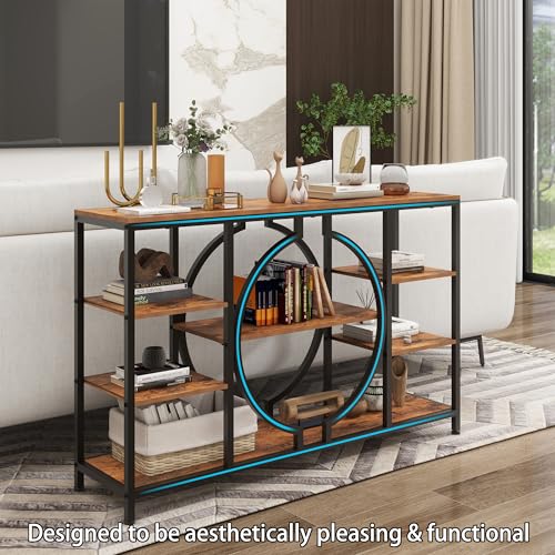 GiftGo 47" Industrial Console Tables for Entryway Rustic Sofa Table Behind Couch 4 Tier Wooden Shelves Entry Table with Storage for Foyer, Hallway