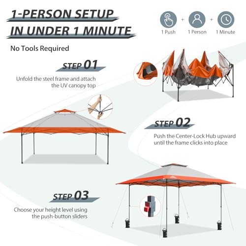 EAGLE PEAK 13x13 Straight Leg Pop Up Canopy Tent Instant Outdoor Canopy Easy Single Person Set up Folding Shelter w/Auto Extending Eaves 169 Square