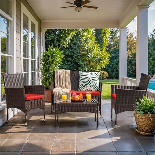 Homall 4 Pieces Outdoor Patio Furniture Sets Rattan Chair Wicker Set