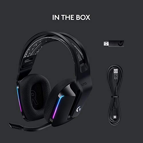 Logitech G733 Lightspeed Wireless Gaming Headset, Suspension Headband, Lightsync RGB, Blue VO!CE Mic, PRO-G Audio – Black, Gaming Headset Wireless