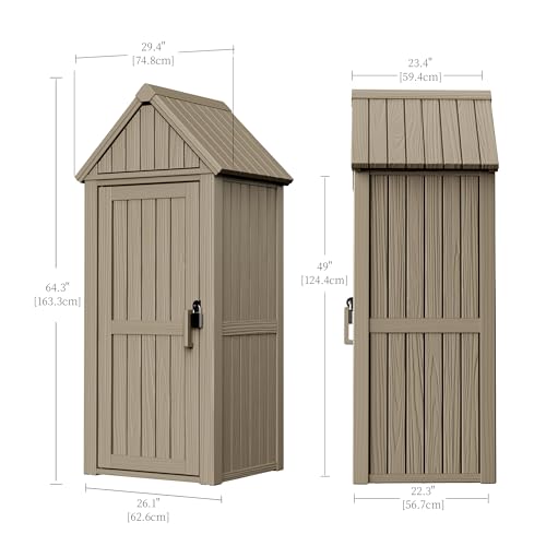Outdoor Storage Shed with Lock, Waterproof Resin Garden Tool Shed, Heavy-Duty Weather-Resistant Cabinet for Patio, Backyard