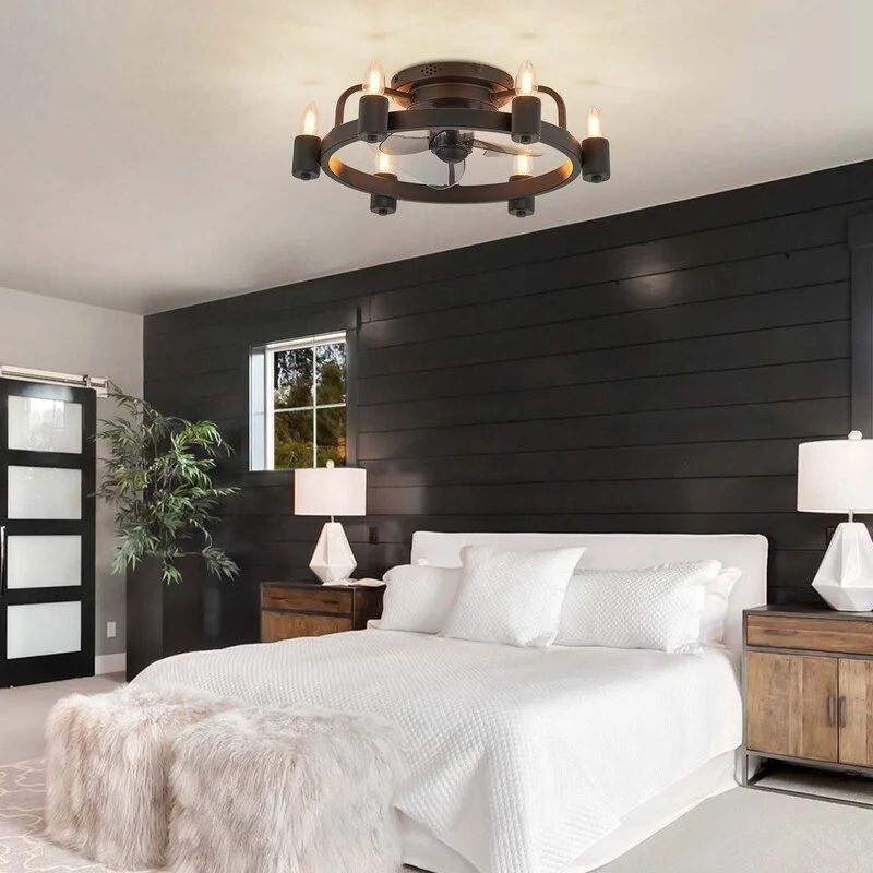 20 in.  Modern Farmhouse Ceiling Fan  LED Low Profile Flush Mount Ceiling Fan Light with Remote for Living Room Black Ceiling Fan