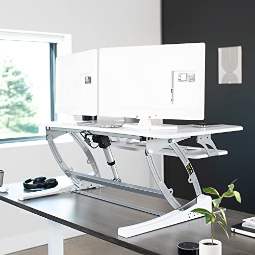 VIVO 36 inch Electric Height Adjustable Stand Up Desk Converter, VE Series, Sit to Stand Tabletop Dual Monitor Riser with USB Port, Black, DESK-V000VE