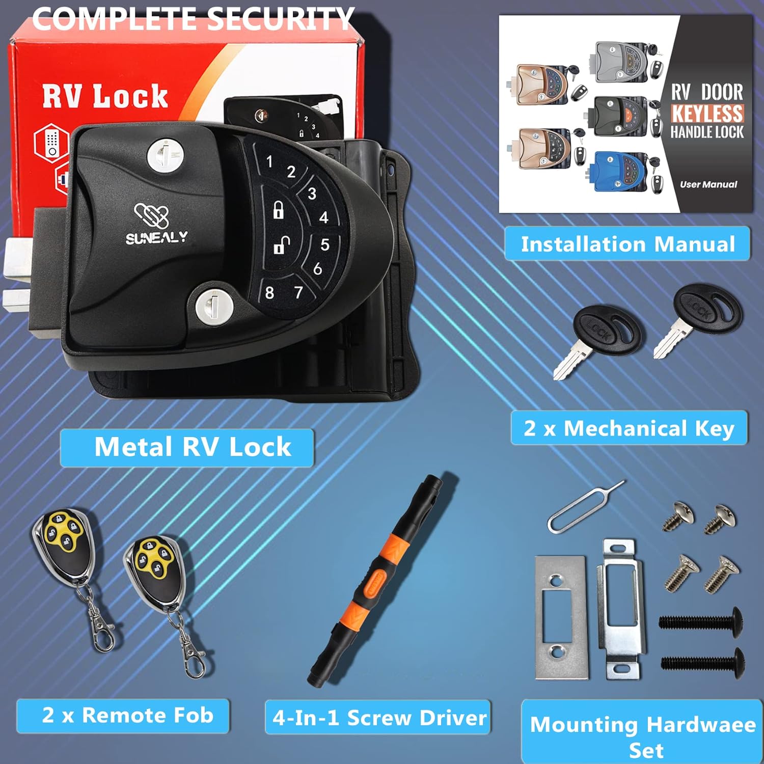 RV Keyless Entry Door Lock 2021 RV Door Lock/Metal Rv Door Lock w/ 2 Fobs and Backlit Keypad/Protective Gasket