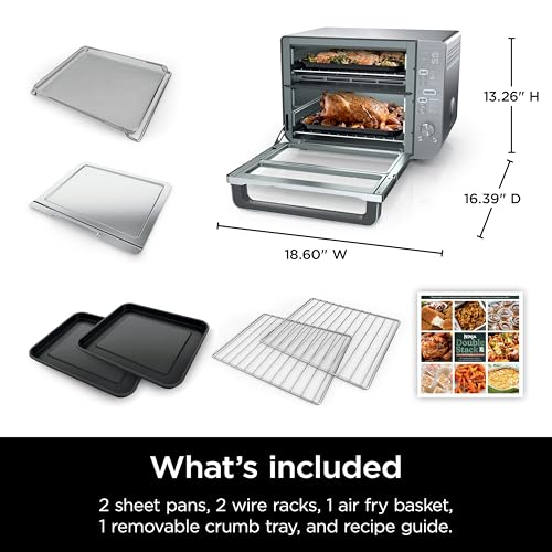 Ninja DCT451 12-in-1 Smart Double Oven with FlexDoor, Thermometer, FlavorSeal, Smart Finish, Rapid Top Convection and Air Fry Bottom , Stainless Steel