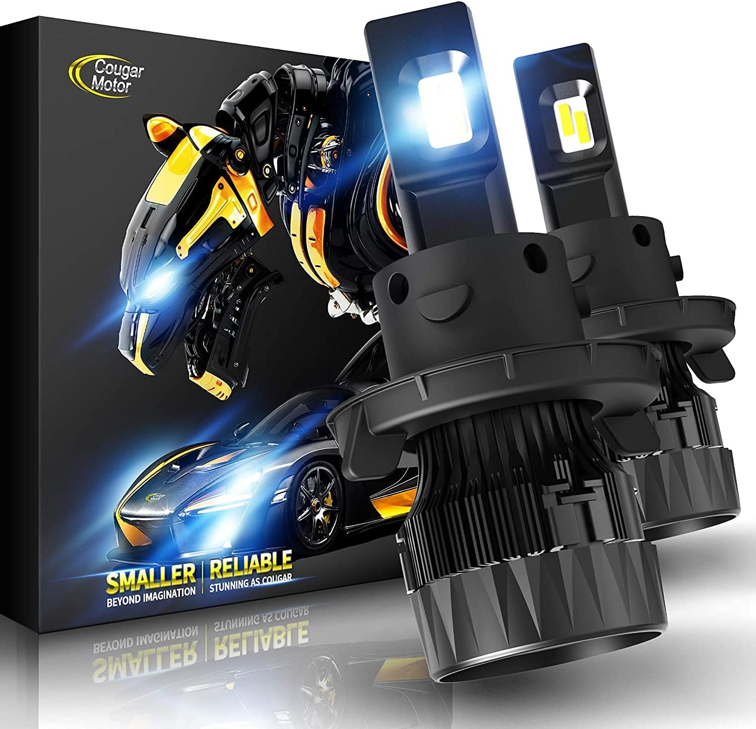 Cougar Motor X-Small H13 LED Bulb, 12000LM 6500K (9008) All-in-One Conversion Kit - Cool White , 360°Adjustable Beam