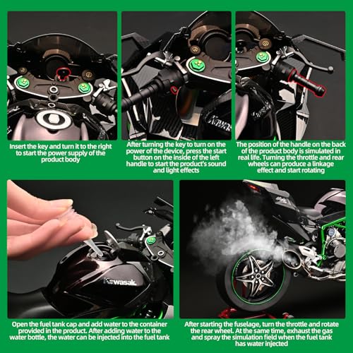 Die Cast Motorcycle 1:6 Scale for Kawasaki H2R Motorcycles Alloy Racing Motorcycle Model Power Toy Motorcycles Collection Kawasaki Model Motorcycles