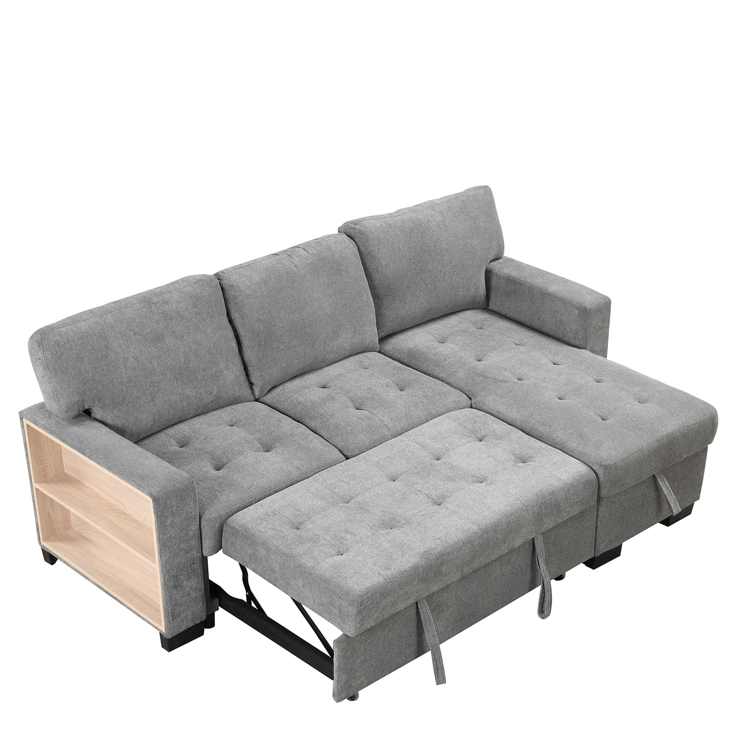 Churanty Functional Sectional Pull Out Sofa Bed with Storage L Shaped Corner Sofa Couch with Drop Down Table and USB Charger for Small Apartment,Gray