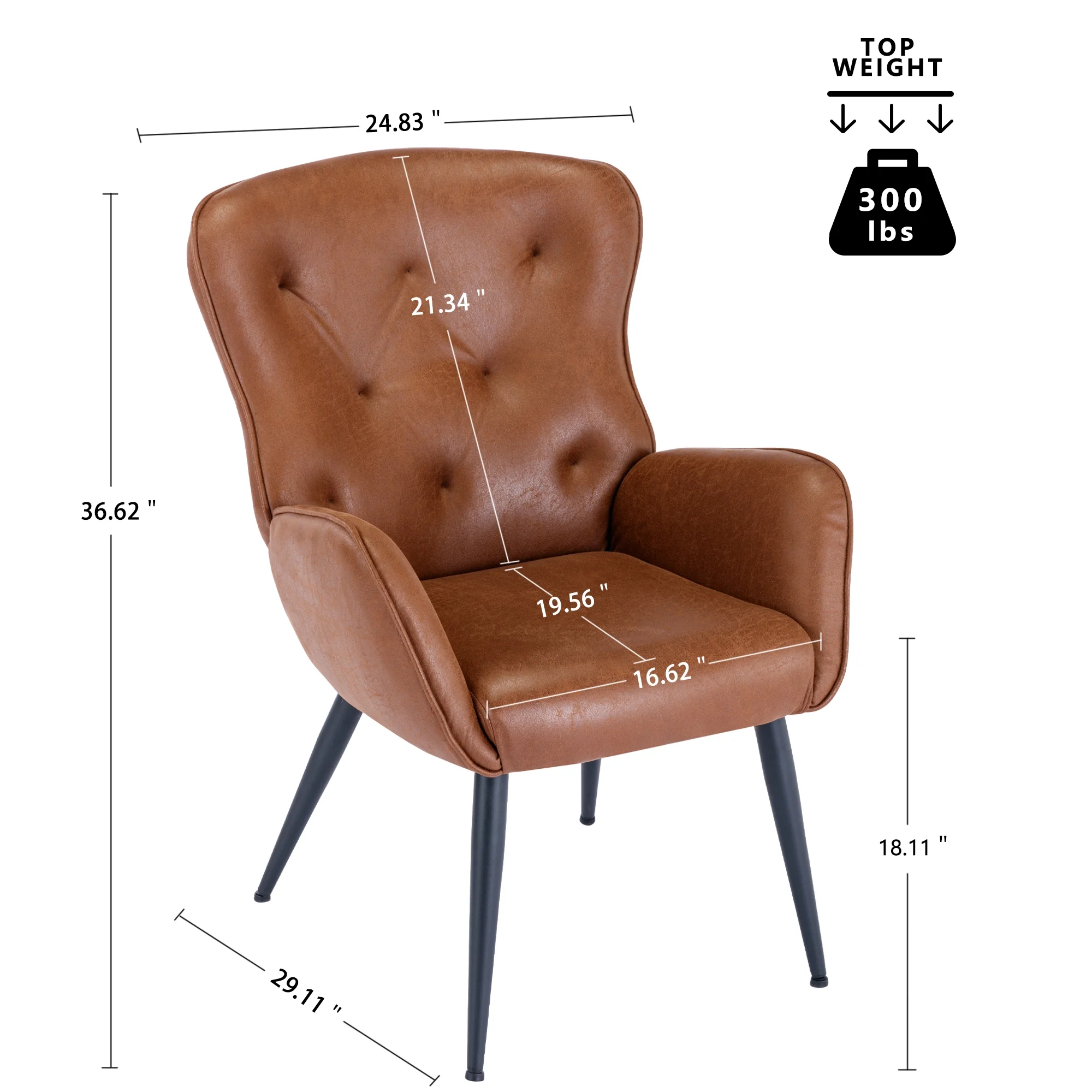 BFZ Faux Leather Accent Chair with High Back Design, Armchair with Metal Legs in Modern Style, Comfy Upholstered Wingback Chair for Living Room