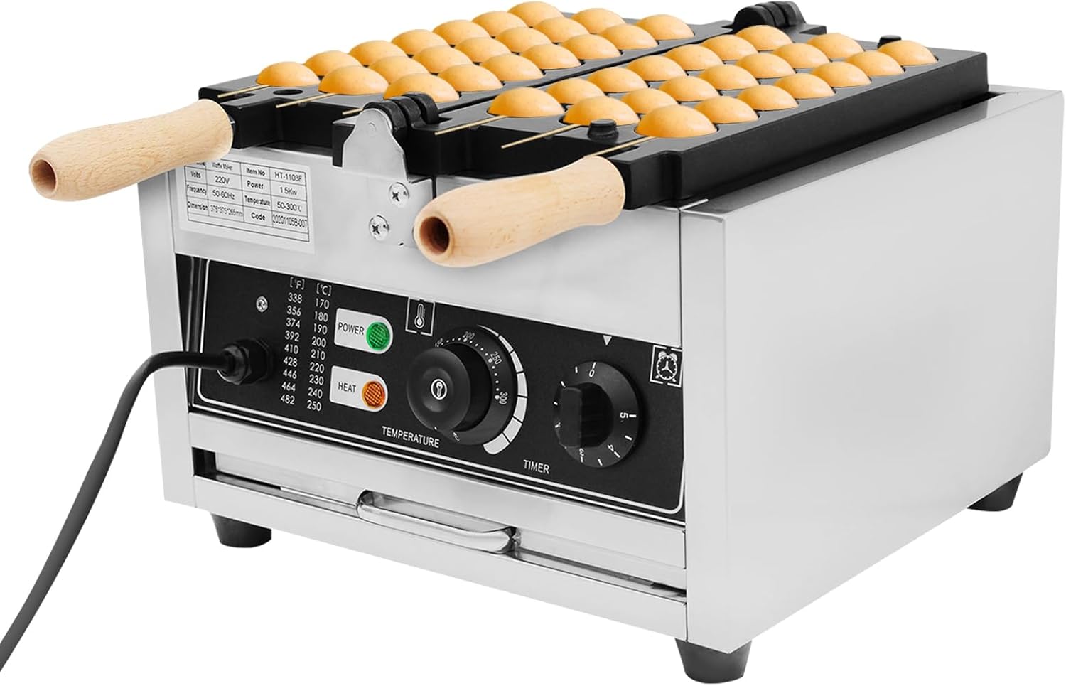 Egg Waffle Maker, 42pcs Commercial Electric Donut Ball Waffle Maker Steel Baker Machine With Time & Temp. Control