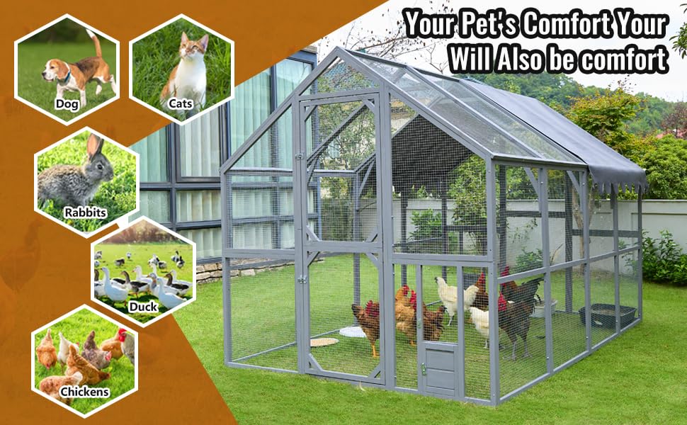 109.6'' Large Wood Chicken Coop Enclosures,Walk-in Poultry Cage