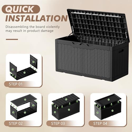 Devoko 120 Gallon Deck Box Resin Outdoor Storage Box Waterproof for Patio, Large Outdoor Storage Bench Lockable for Outside (Black)