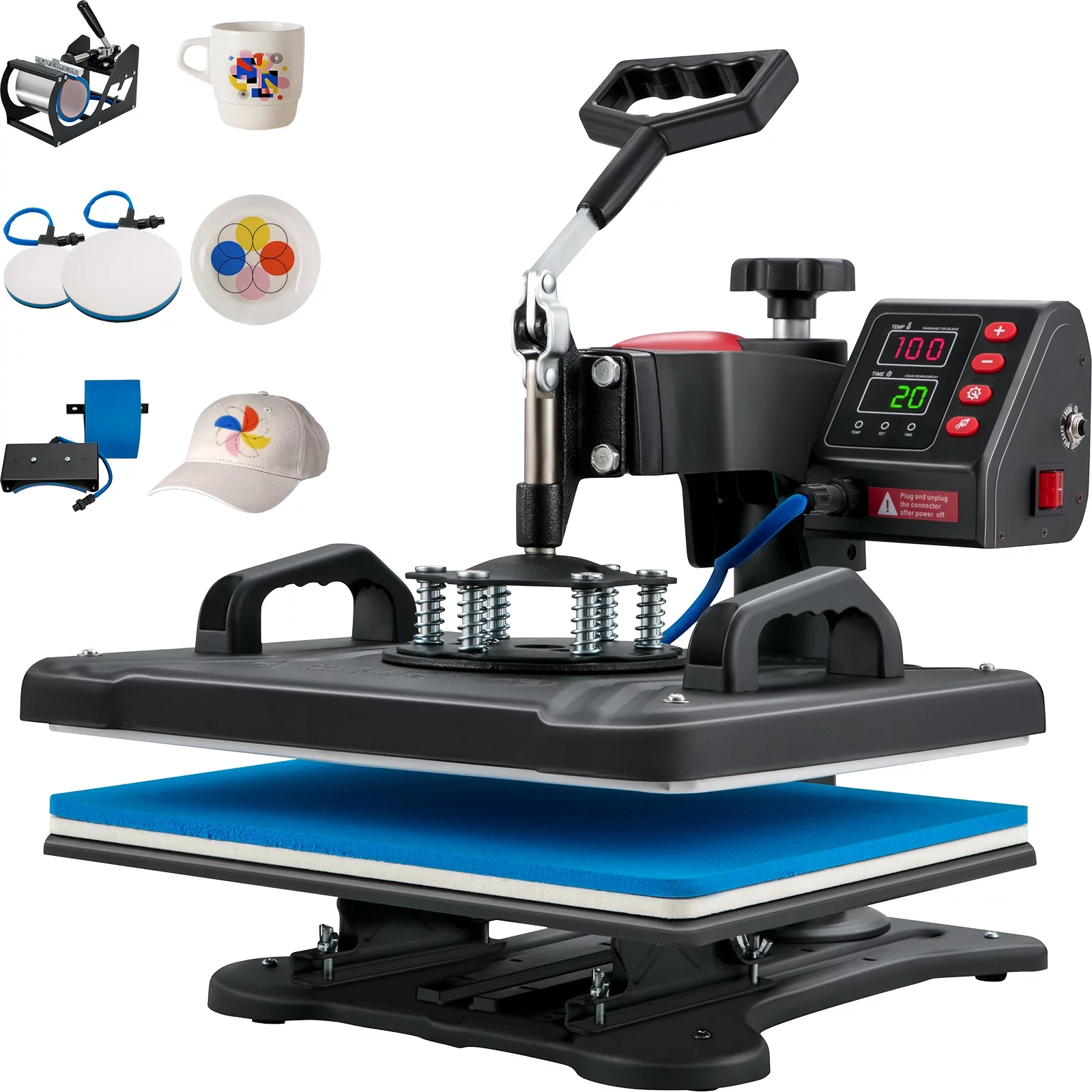 SKYSHALO Heat Press Machine, 12x15inch / 30x38cm, 5IN1 Clamshell Sublimation Transfer Printer with Teflon Coated, Digital Precise Heat Control