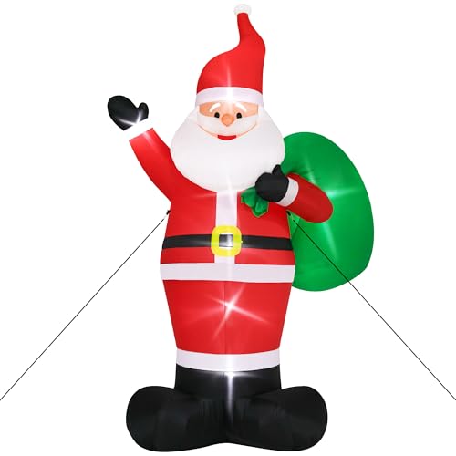 15FT Christmas Inflatables, Giant Inflatable Santa Claus Holding Gift Bags, Blow Up Christmas Santa Claus with 8pcs LED