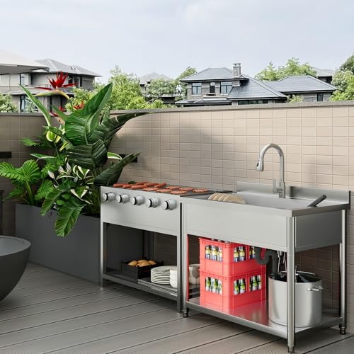 Stainless Steel Utility Sink, Large Freestanding Laundry Sink with Pull-out Faucet for Kitchen, Bathroom, Laundry Room, Garage, Outdoor/Indoor Use