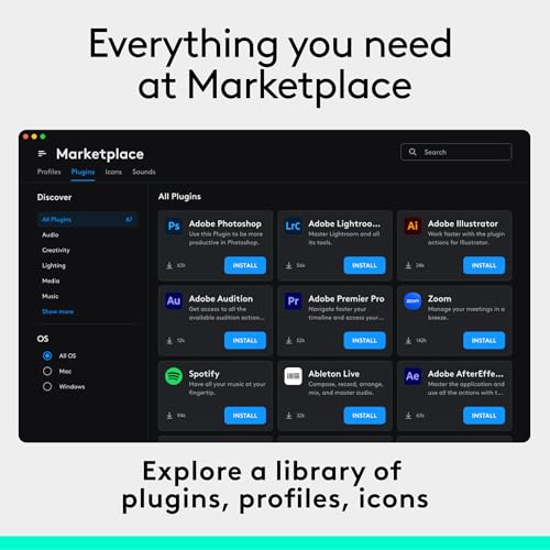 Logitech MX Creative Console, 9 Customizable LCD Keys, Stream Deck Accessories, Control Dial for Graphic Design, Adobe, Zoom, Spotify - Graphite