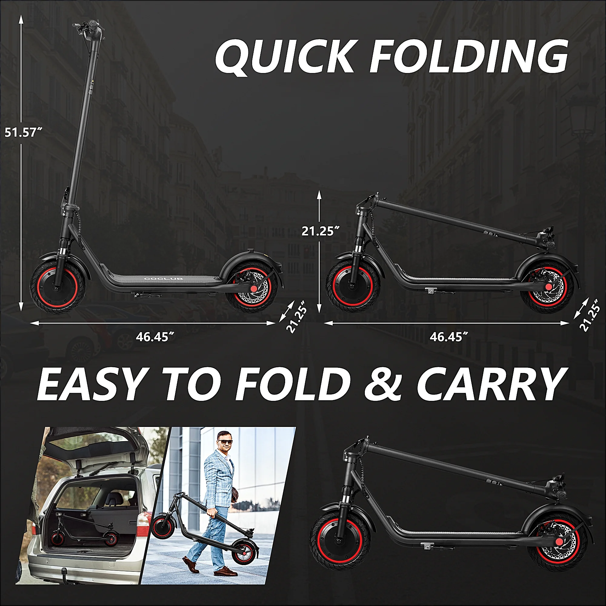 Adults Electric Scooter, 500W Motor up to 15 MPH,15 Miles Long-Range, 10" Solid Tires, Dual Braking Safety System