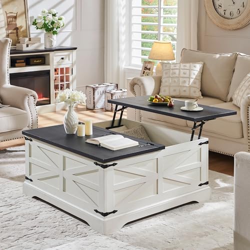 JXQTLINGMU Farmhouse Lift Top Coffee Table with Storage, 36" Wood Square Center Table with Large Hidden Compartment