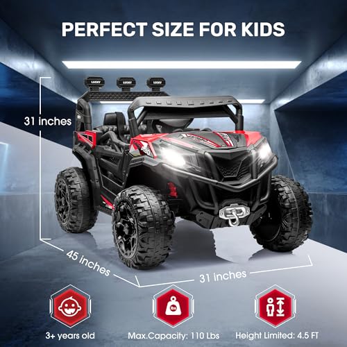 ANPABO 24V 4X4 Ride on Car Truck w/Remote Control, 4WD/2WD Switchable Kids UTV, 19" Spacious Seat, 4 Shock Absorbers, Soft Start, Music Player