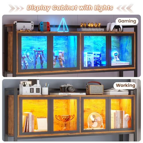 SEDETA L Shaped Gaming Desk with Drawers, L Shaped Computer Desk with Hutch and Storage Shelves, Gaming Desk with Pegboard, Led Lights