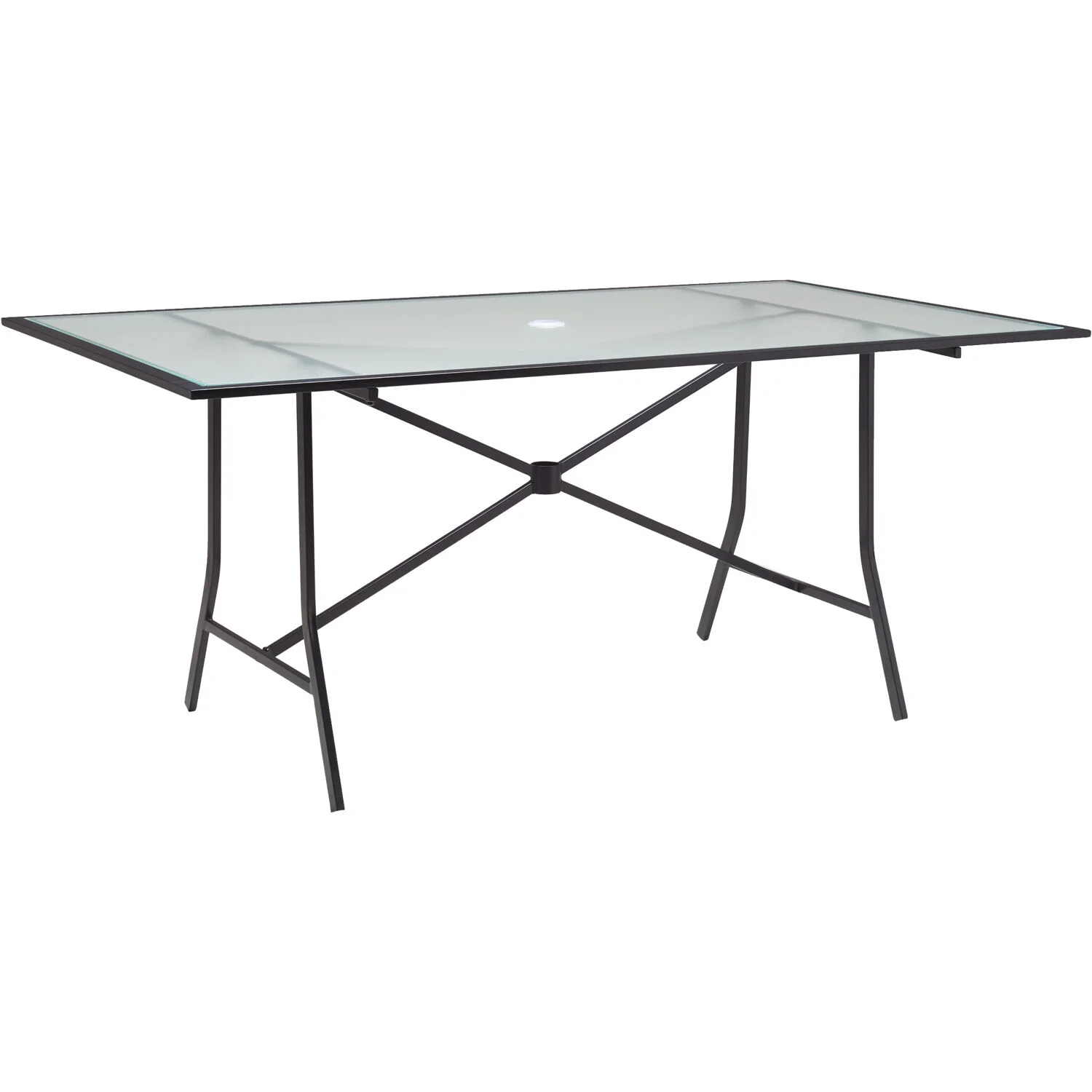 Hanover Lavallette 7-Piece Modern Outdoor Dining Set with Umbrella | 6 Cushioned Swivel Rocker Chairs | 66'' x 38'' Glass-Top Table | Weather