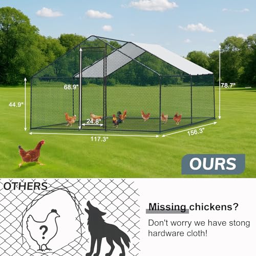 Outvita Chicken Coop, 13×10 FT Large Metal Chicken House, Poultry Habitat Cage with Waterproof Cover