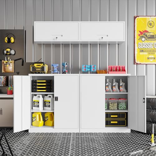 Metal Garage Storage Cabinet with Wheels,Metal Storage Cabinet with Adjustable Shelves,Steel Tool Cabinets with Locking Door for Home, School, Office