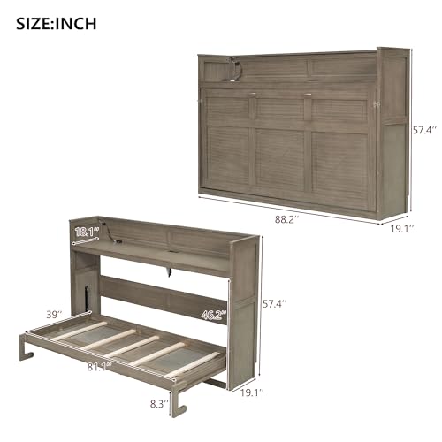 Ball & Cast Queen Size Murphy Bed Hideaway Wall Chest with Top Shelves & USB,Storage Cabinet Bed Frame w/Slat Support