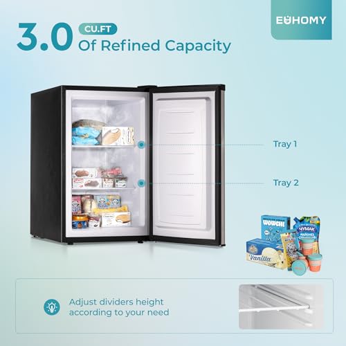 EUHOMY Upright freezer, 3.0Cubic Feet, Single Door Compact Mini Freezer with Reversible Door,Small freezer for Home/Dorms/Apartment/Office, Black