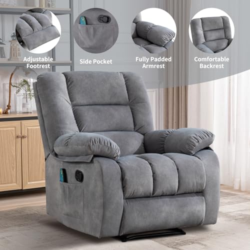 Massage Recliner Chair with Heat and Massage, Soft Fabric Ergonomic Manual Reclining Chairs