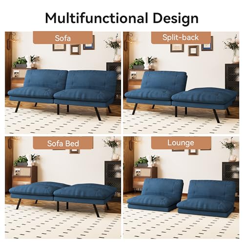71" Convertible Futon Sofa,Faux Leather Futon Couch Bed,Sleeper Sofa Bed,Memory Foam Modern Folding Small Loveseat for Living Room,Office,Apartment