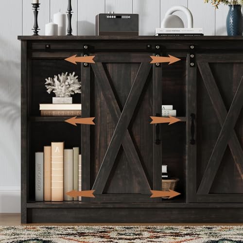 4 EVER WINNER Coffee Bar Cabinet with Sliding Barn Doors, 42” Sideboard Buffet Cabinet with Storage